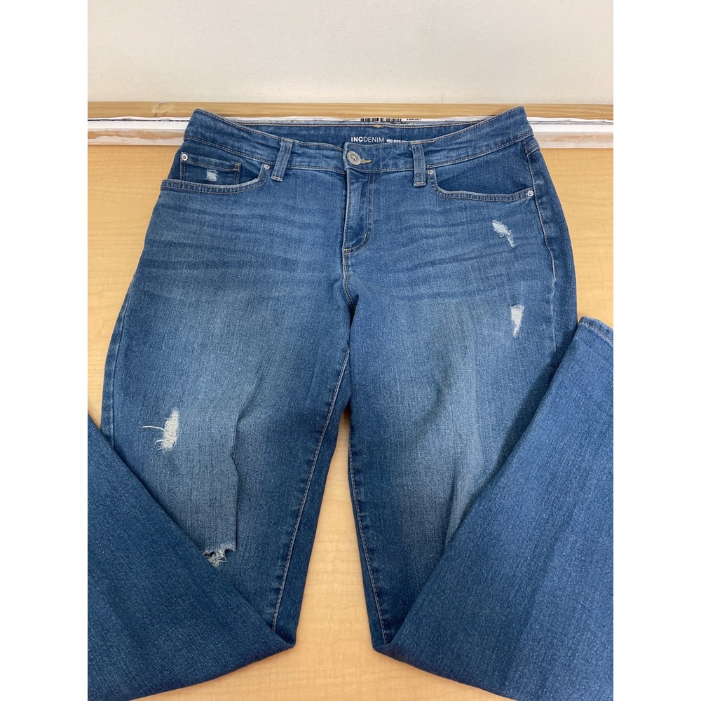 INC International Concepts Mid Rise Straight Leg Distressed Jeans Blue 10/30